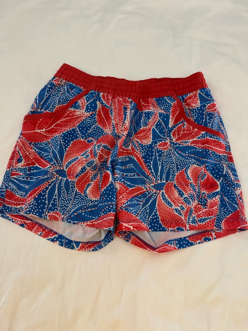 Women’s Small  Red & Blue Tropical Print Swim Shorts